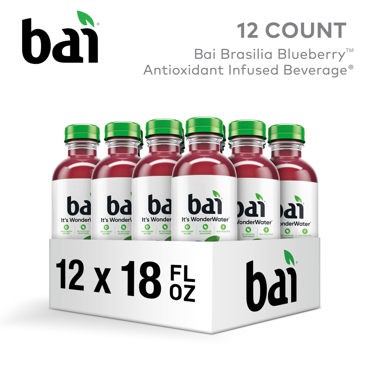 Bai Brasilia Blueberry pour splash showing refreshing, sugar-free flavor.