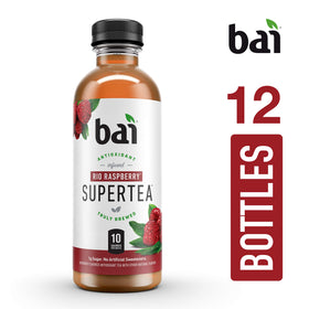 Caffeine content per serving indicated on Bai Rio Raspberry packaging.