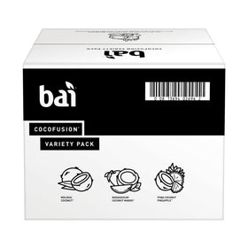 Bai Coconut Variety Pack eco-packaging shot highlights sustainable recycled packaging.