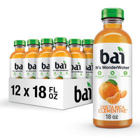 Bai Costa Rica Clementine bottle front emphasizes vibrant citrus flavor with no artificial sweeteners.