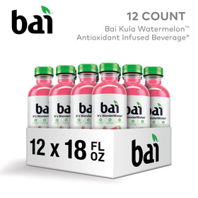 Bai Kula Watermelon bottle label detail highlights ingredients and no artificial sweeteners.