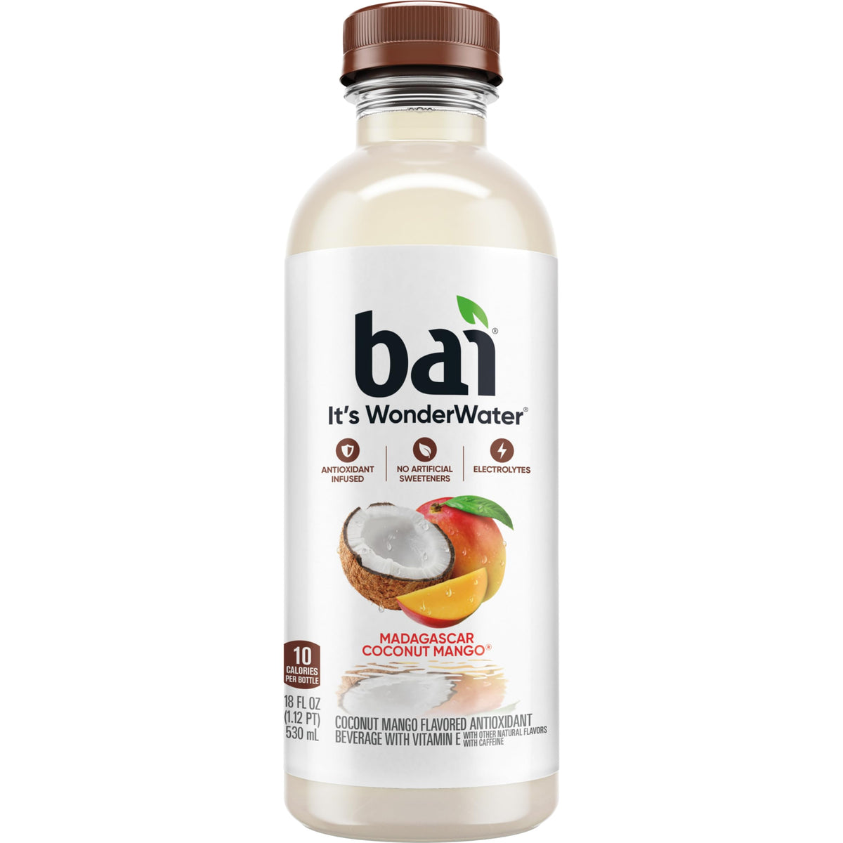 Bai Madagascar Coconut Mango eco-packaging highlights recycled plastic