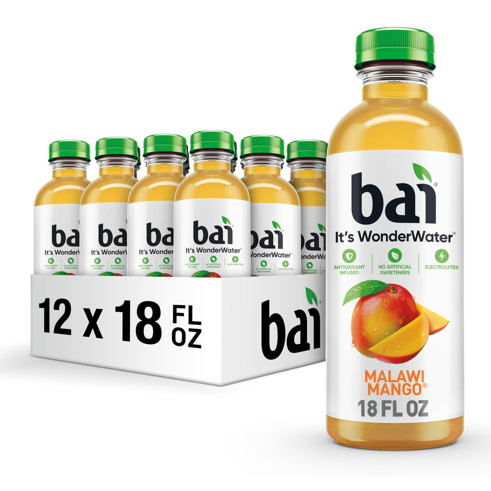Bai Malawi Mango bottle front shows bold mango flavor and vitamin C