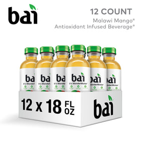 Bai Malawi Mango bottle side highlights no artificial flavors or sweeteners