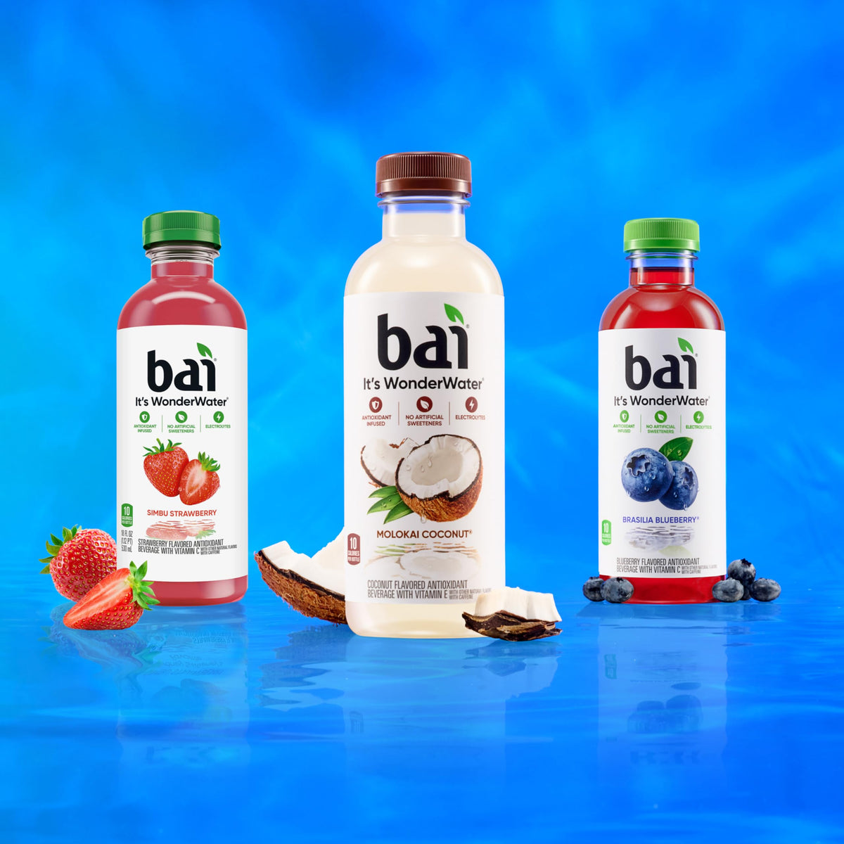 Bai Molokai Coconut served over ice for on-the-go refreshment