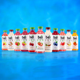 Bai Molokai Coconut packaging close-up emphasizing recycled plastic use