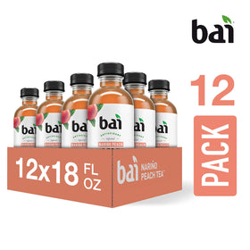 Bai Narino Peach tea packaging shows logo and nutritional info.