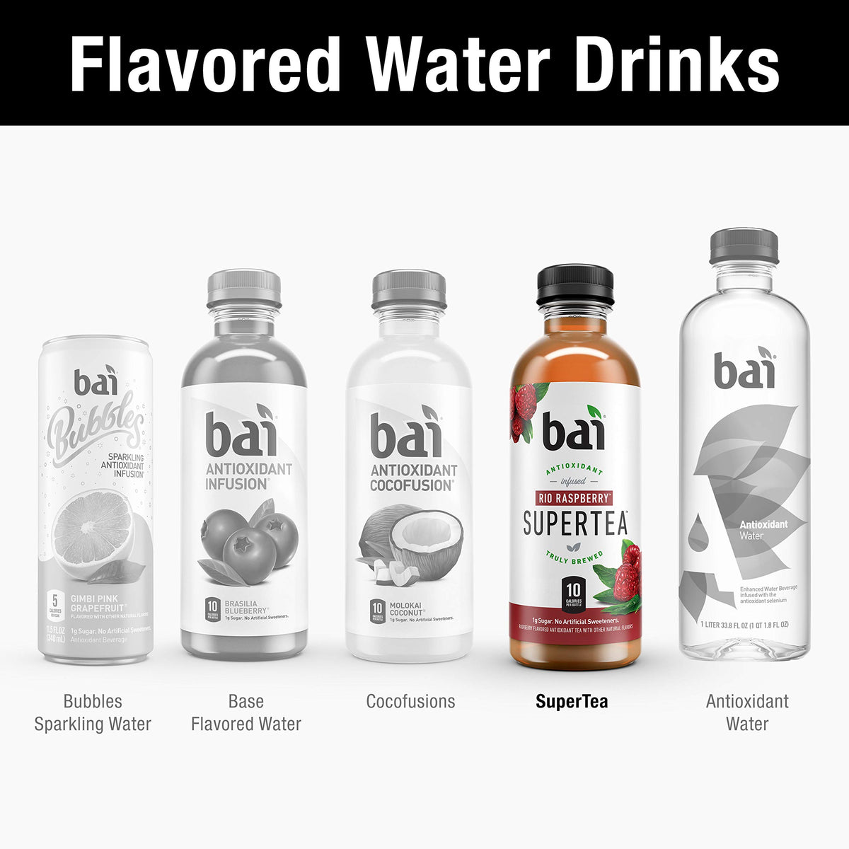 Nutrition facts and low-calorie profile on Bai Rio Raspberry bottle.