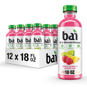 Bai Raspberry Lemon Lime bottle front view for on-the-go hydration with bold flavor.