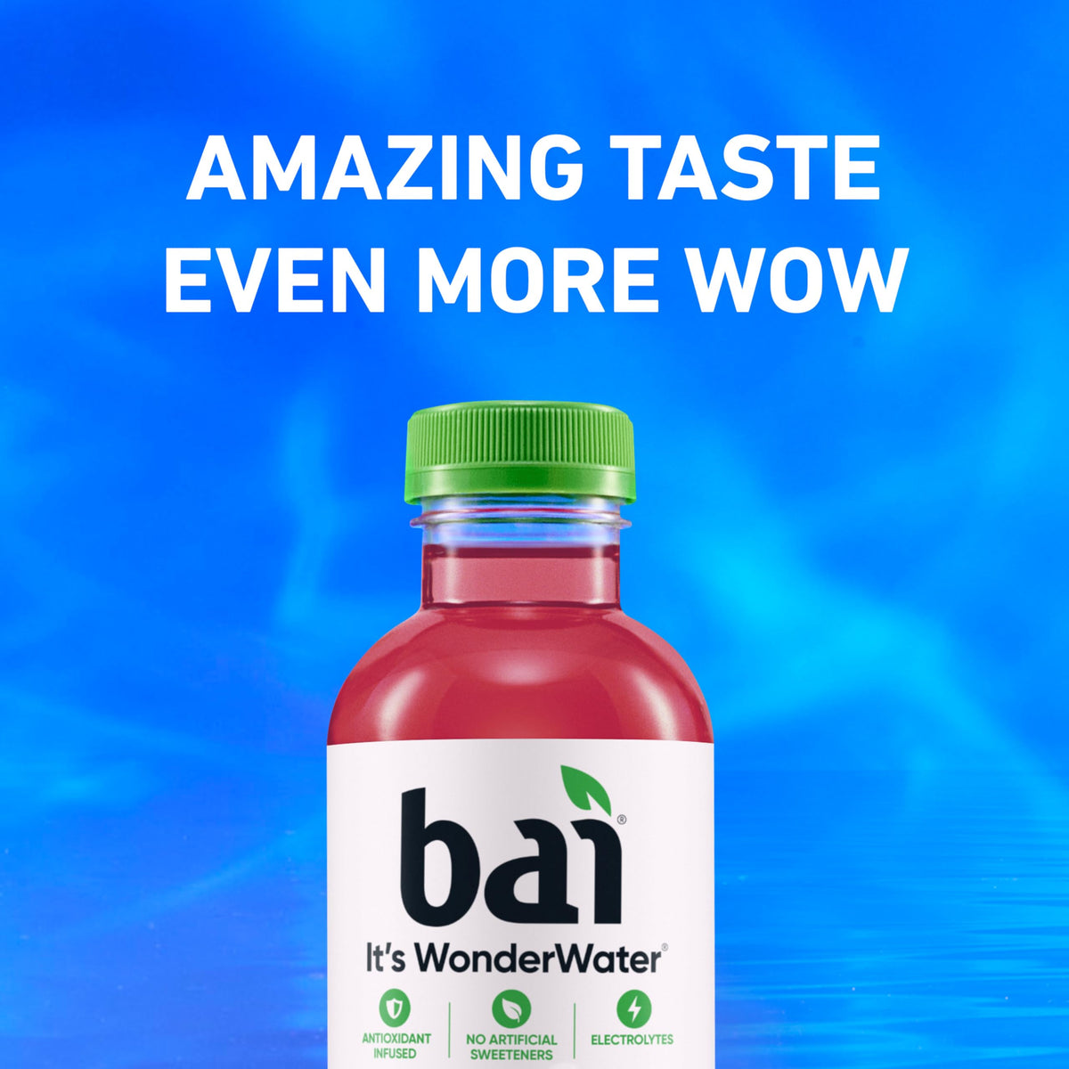 Side view of Bai Raspberry Lemon Lime bottle showcases sleek design and compact form.