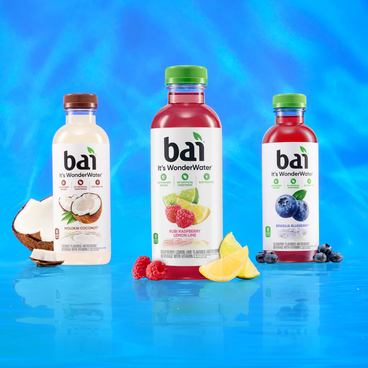 Packaging made from recycled plastic showcases Bai's sustainability for the 12-pack.