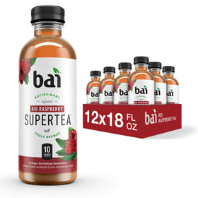 Bai Rio Raspberry bottle highlighting real tea and raspberry flavor for refreshing hydration.