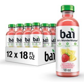 Bai São Paulo Strawberry Lemonade bottle on a bright counter for refreshing hydration.