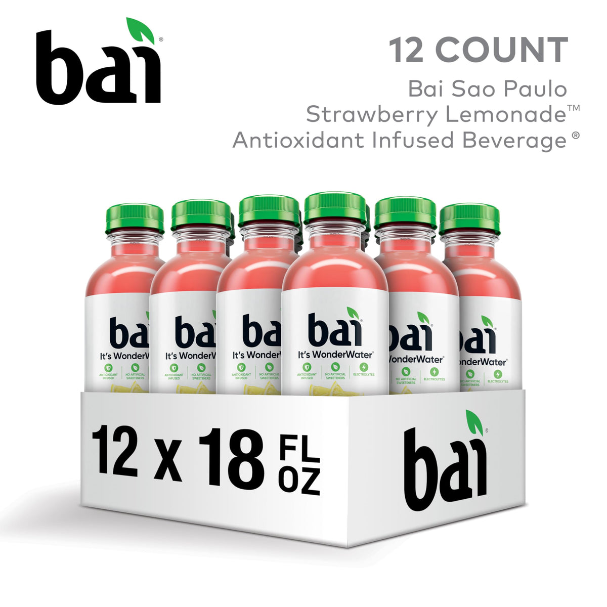 Bai São Paulo Strawberry Lemonade label close-up highlighting its 10 calories.