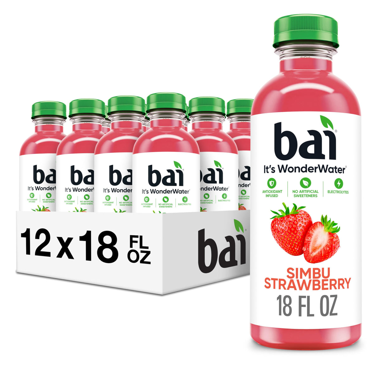 Bai Simbu Strawberry 18oz bottle ready for refreshing hydration on the go.