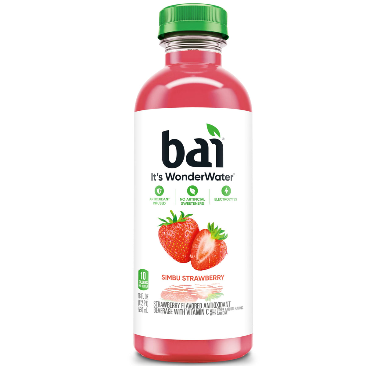 Bai Simbu Strawberry bottle on desk suggests grab-and-go hydration.