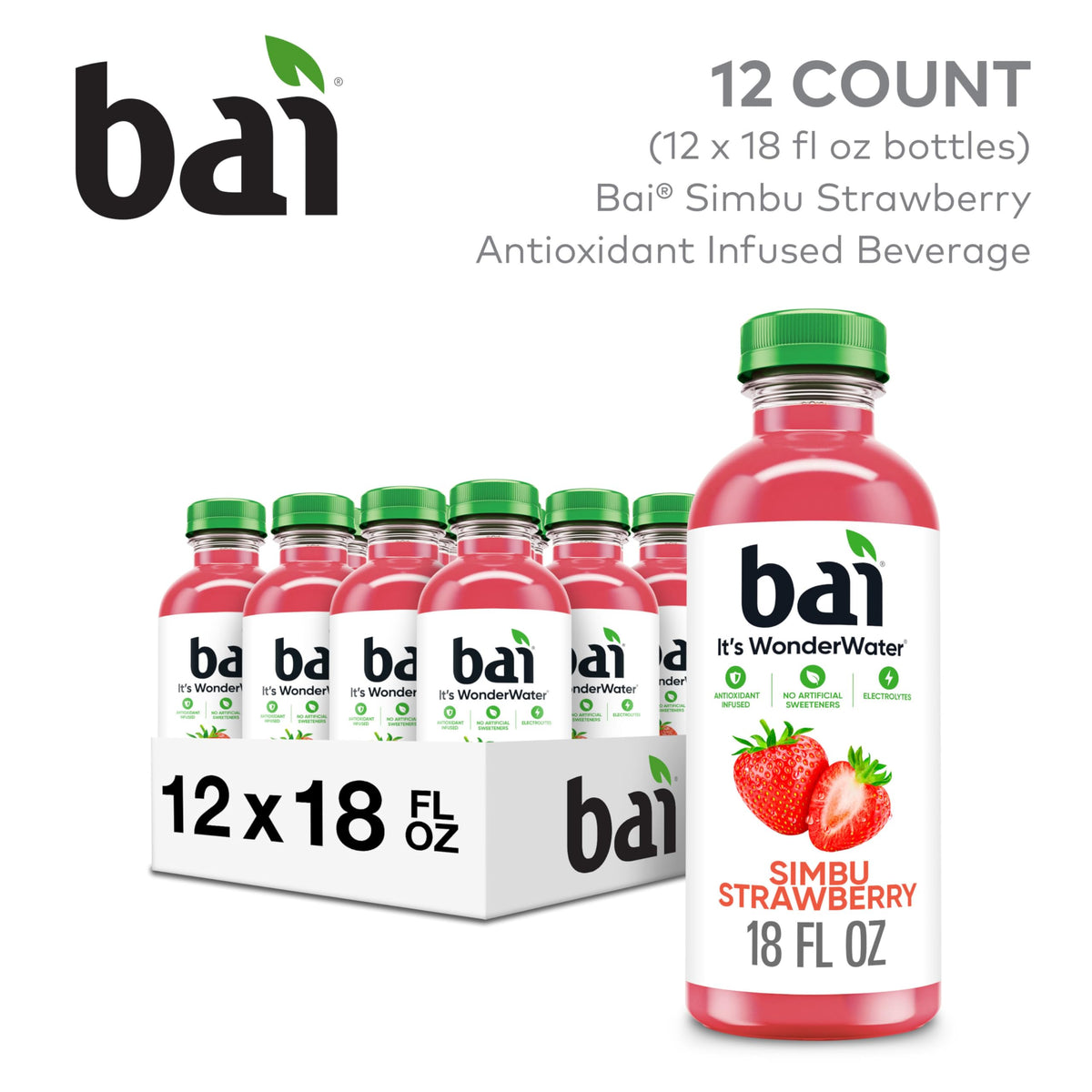 Bai Simbu Strawberry bottle being poured to reveal smooth flavor release.