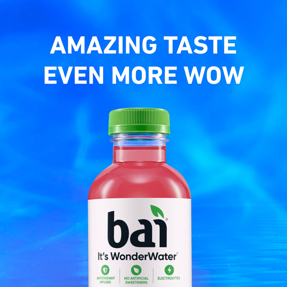 Bai Simbu Strawberry glass with ice emphasizes cold, refreshing taste.