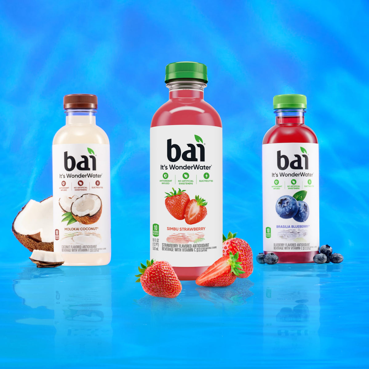 Bai Simbu Strawberry nutrient icons showing electrolytes and vitamins.