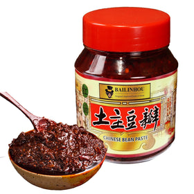 BAILINHOU jar of Sichuan broad bean paste with chili oil for authentic, bold flavor.