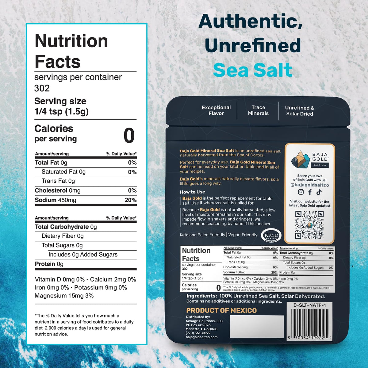 Close-up of Baja Gold medium grain crystals for even, reliable seasoning.