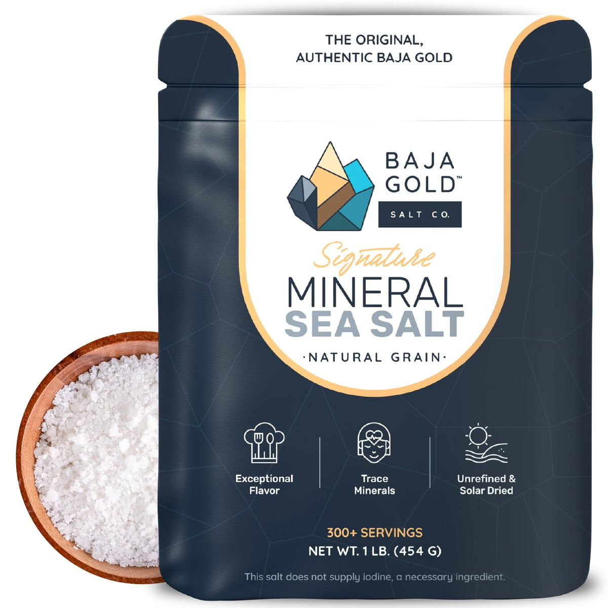 Baja Gold Signature Mineral Sea Salt pours smoothly for everyday cooking.