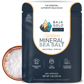 Baja Gold Signature Mineral Sea Salt pours smoothly for everyday cooking.