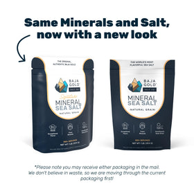 Re-sealable bag keeps Baja Gold salt fresh for 300+ servings.