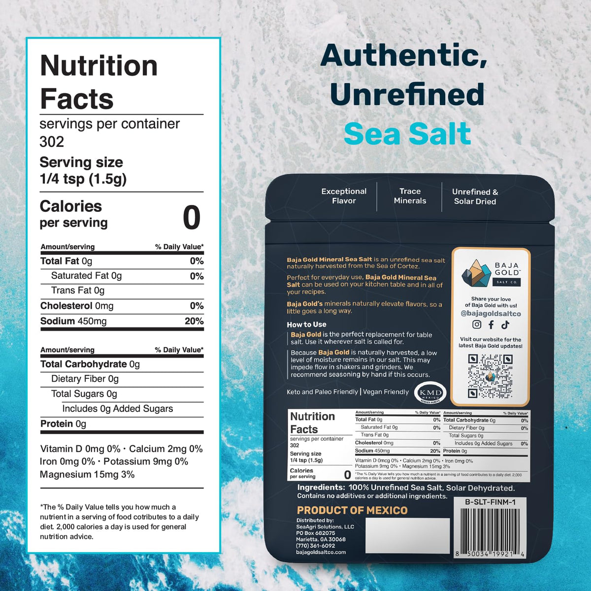 Baja Gold Signature Mineral Sea Salt resealable bag preserves freshness for daily cooking