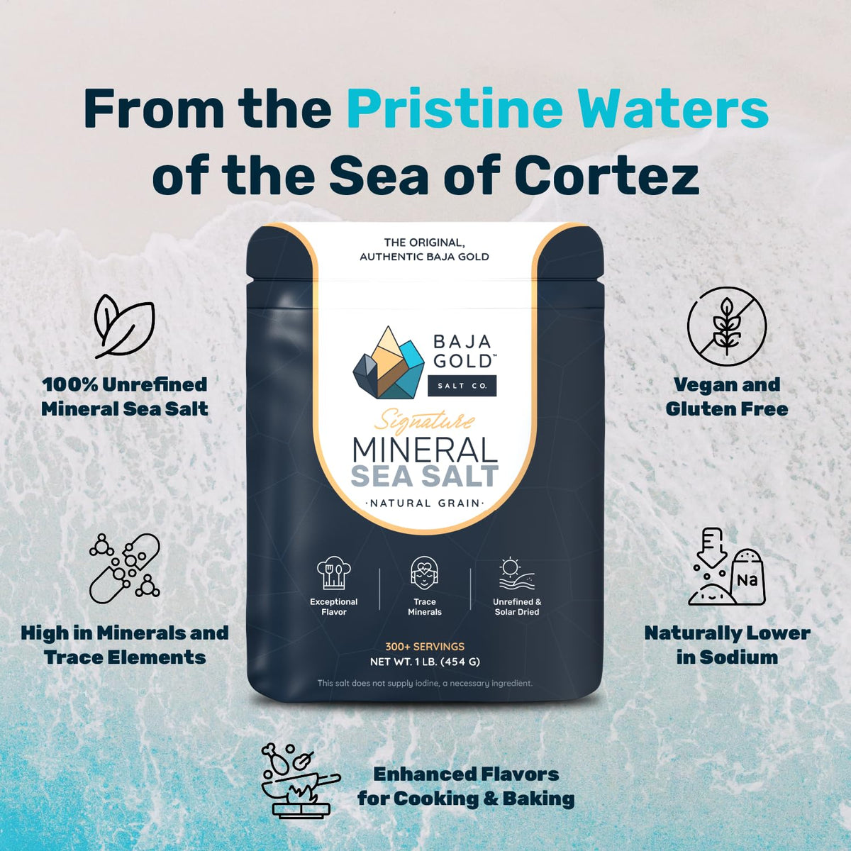 Seasoning a dish with Baja Gold Signature Mineral Sea Salt during cooking.