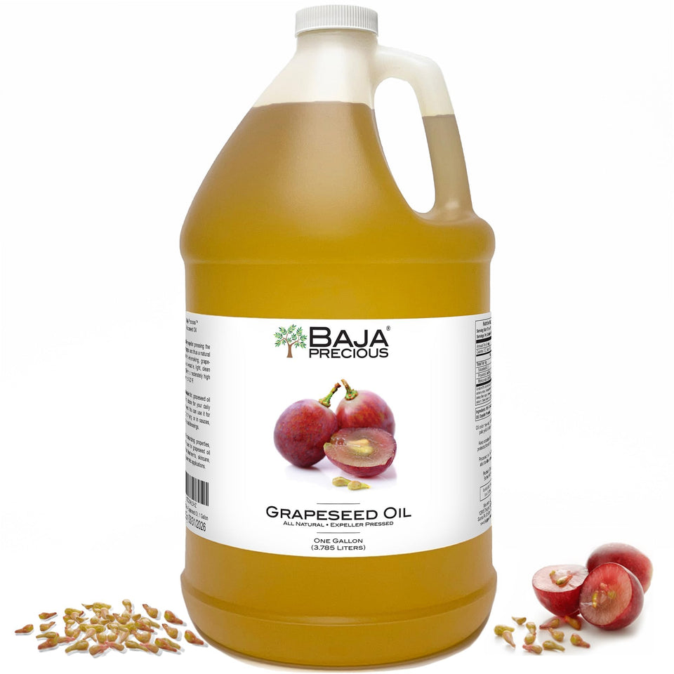 Baja Precious Grapeseed Oil bottle pour; ideal for high-heat cooking and light flavor