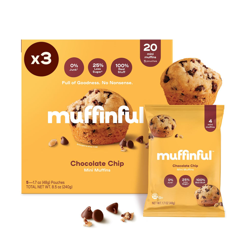 Bakeful Muffinful triple chocolate mini muffins boxed for bakery freshness.