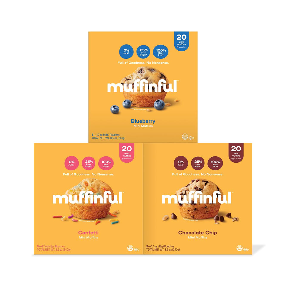 Bakeful Muffinful variety-pack box front for pantry-friendly bite-sized treats.
