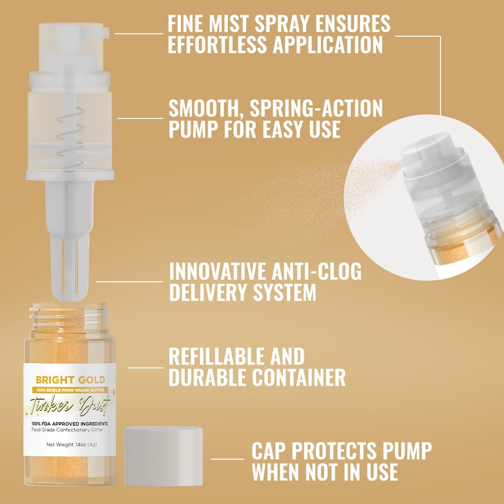 Bakell Bright Gold Tinker Dust packaging with mini pump enables precise use.