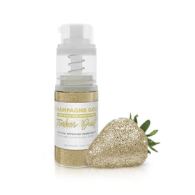 Bakell Champagne Gold Tinker Dust with mini spray pump for precise edible sparkle on desserts.
