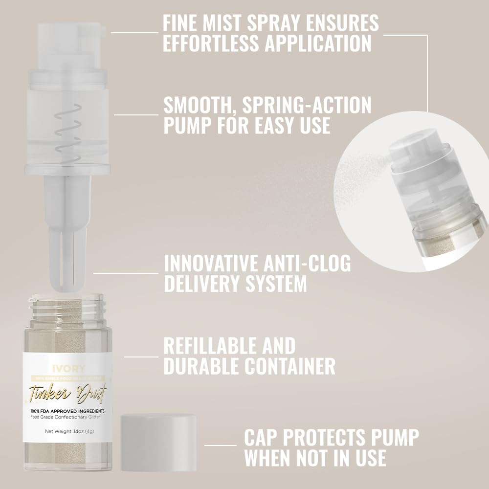 Bakell Ivory Tinker Dust mini spray pump enables precise, mess-free application.