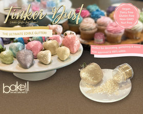Bakell Rose Gold Tinker Dust dessert garnish adds dramatic sparkle.