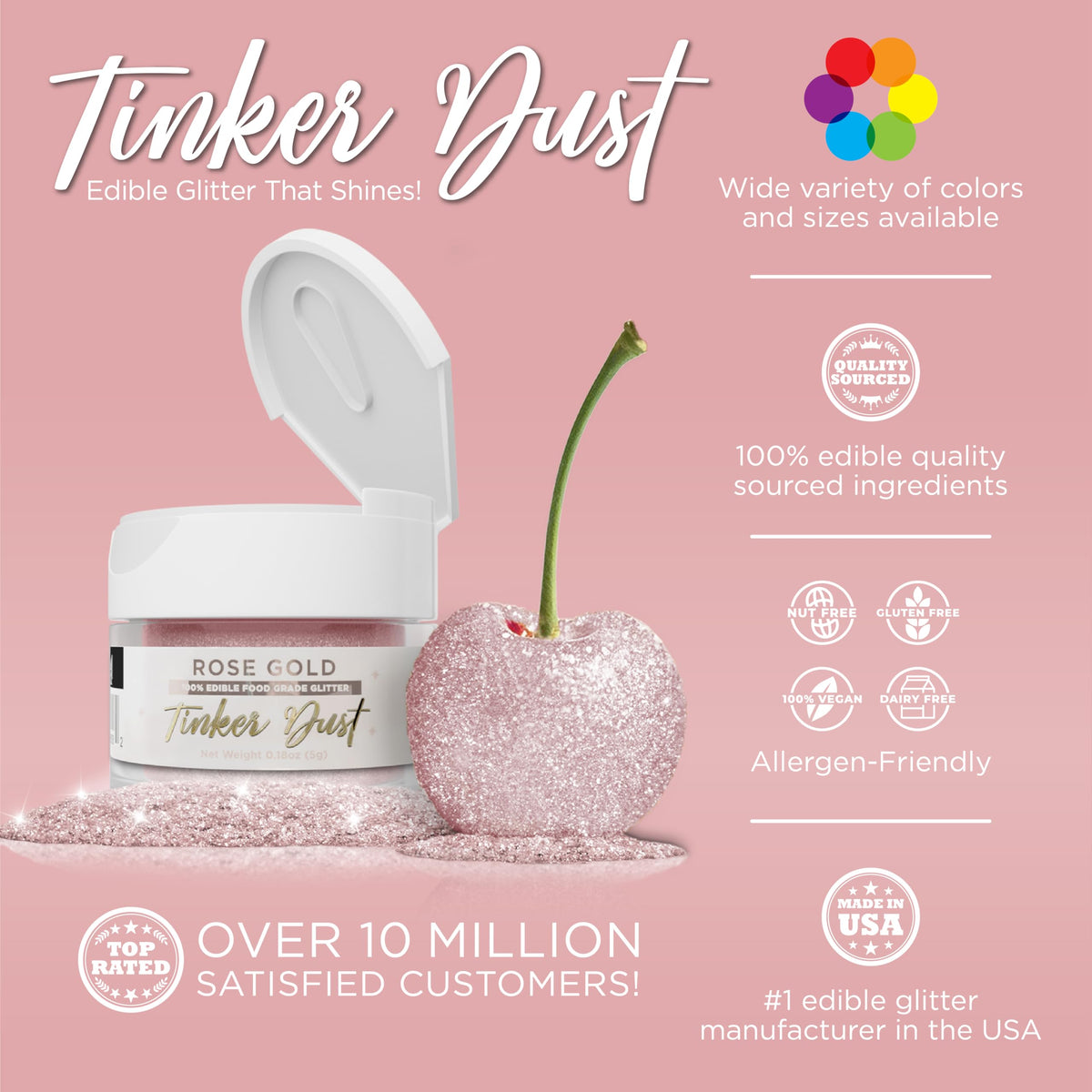 Bakell Rose Gold Tinker Dust on cake creates elegant shimmer.