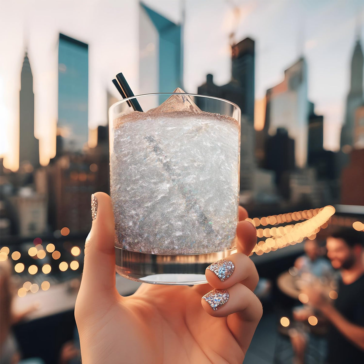 Cocktail garnished with Bakell Silver Tinker Dust sparkle