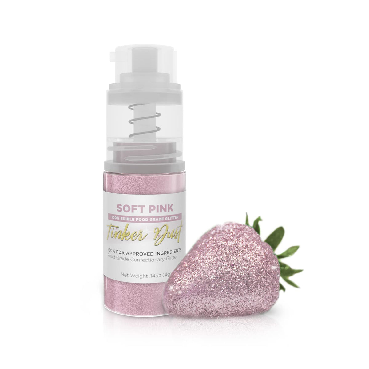 Bakell Soft Pink Tinker Dust bottle adds edible sparkle to cakes and beverages.