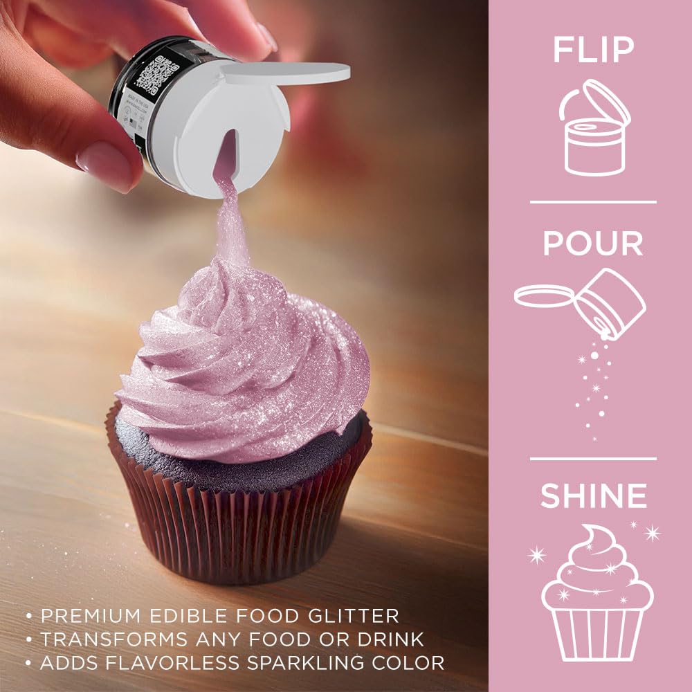 Bakell Soft Pink Tinker Dust close-up sparkle on frosting.