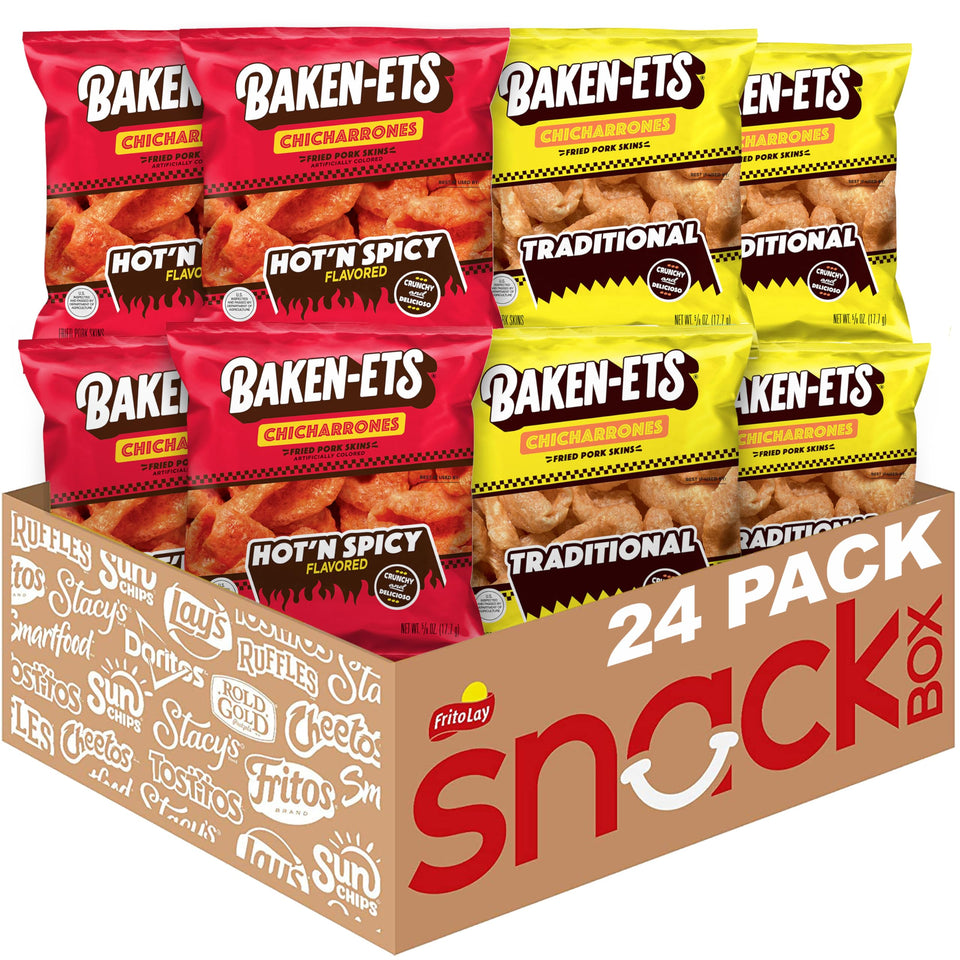 Baken-Ets Pork Rinds Variety Pack with 24 bags for sharing and versatility