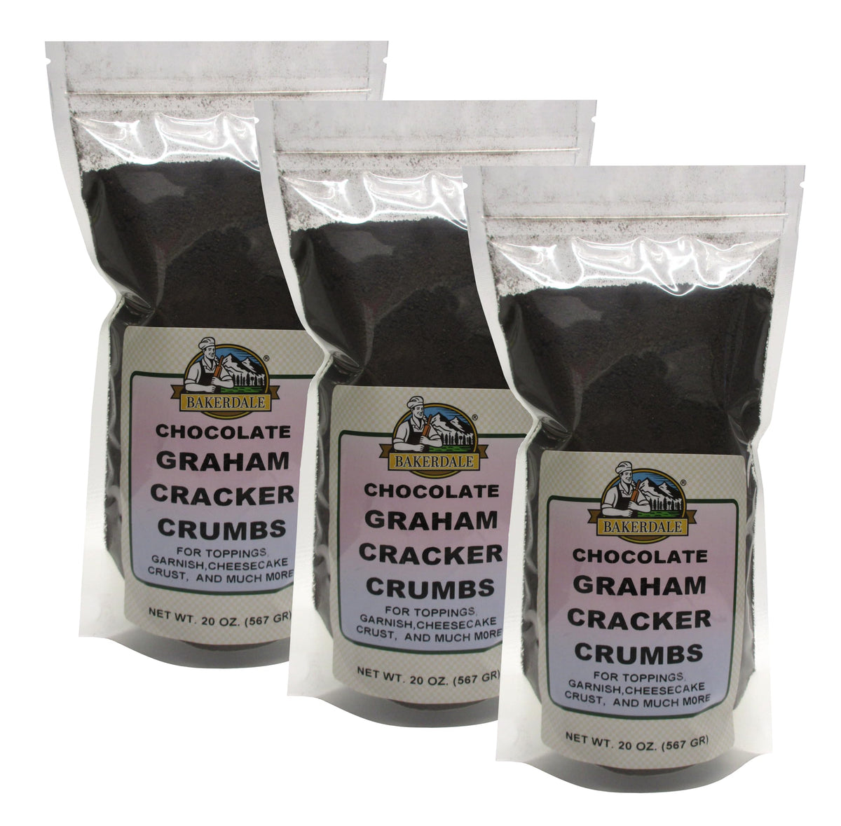 Bakerdale Chocolate Honey Graham Crumbs in a resealable pouch