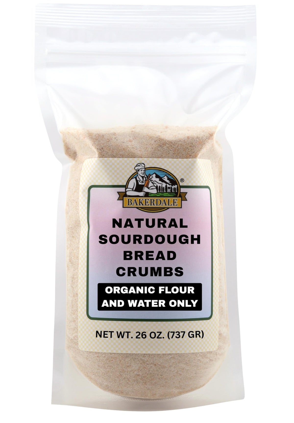 Bakerdale natural sourdough breadcrumbs in a pack for easy pantry storage and topping versatility.