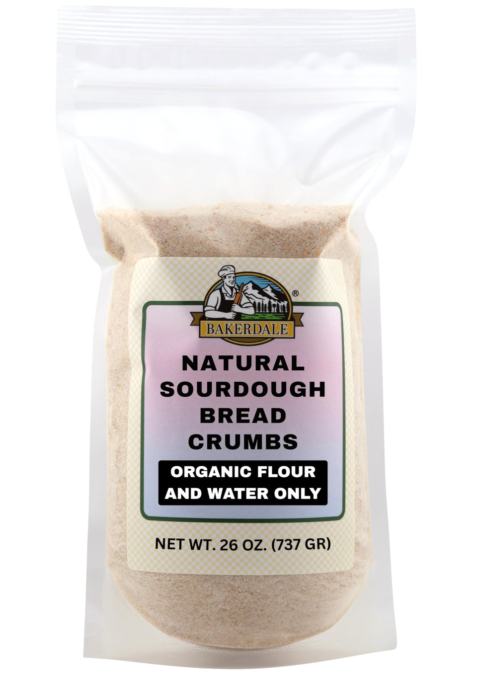 Bakerdale natural sourdough breadcrumbs in a pack for easy pantry storage and topping versatility.