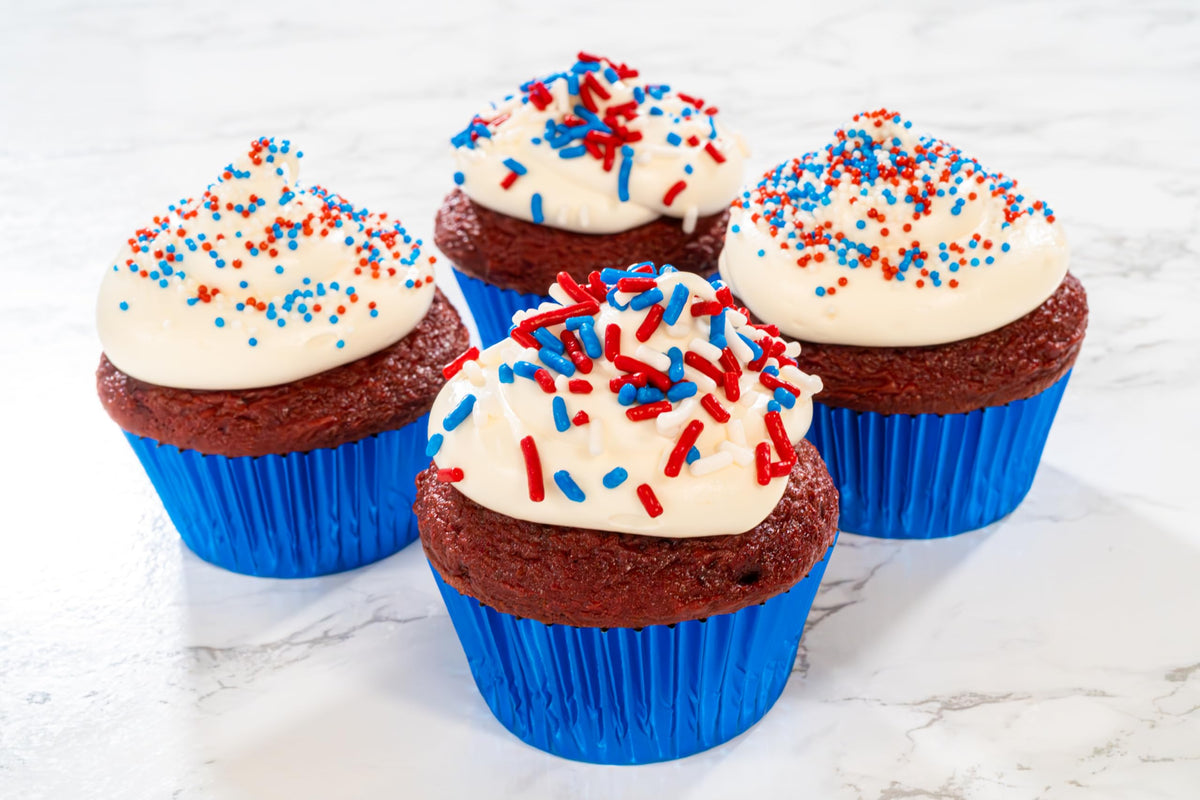 Bakerpan Patriotic Jimmies on cookies add sparkling color safely gluten-free.