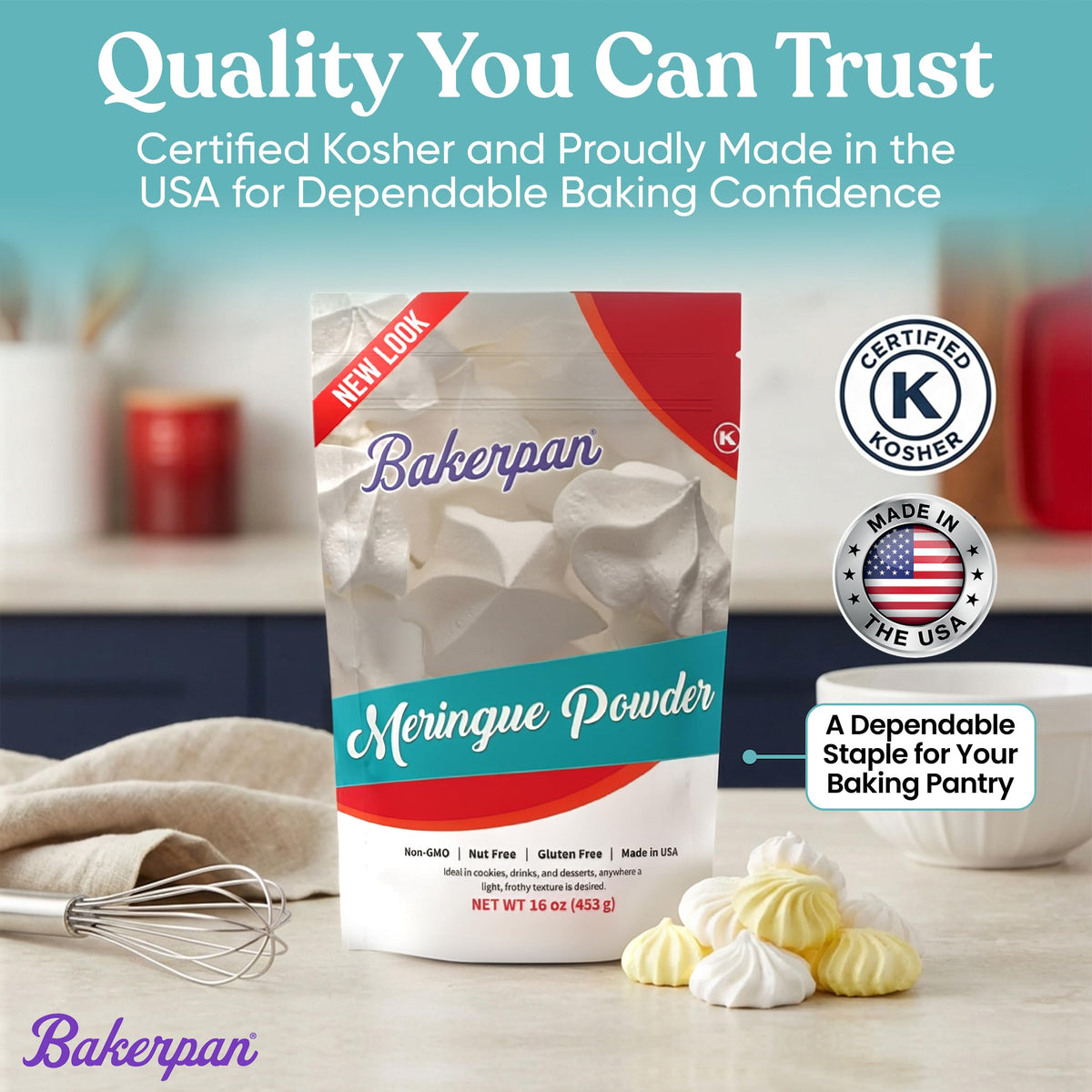 Frosting stabilizer and cake filling booster with Bakerpan meringue powder
