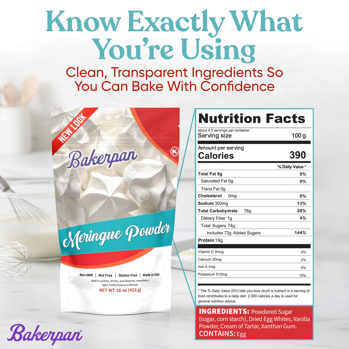 Made in USA label shines on Bakerpan meringue powder packaging