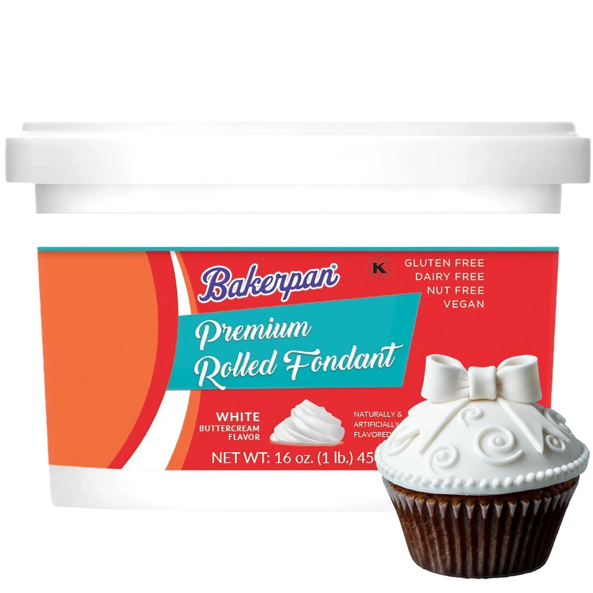 Bakerpan premium rolled fondant with buttercream flavor for smooth cake coverage.