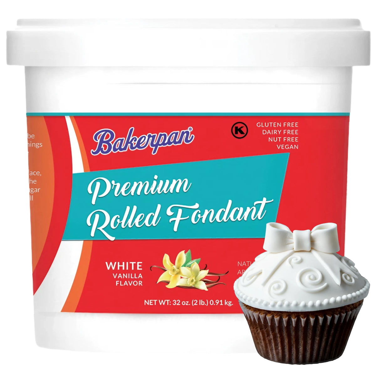 Bakerpan Premium rolled fondant vanilla 2lb pack for smooth cake coverage.